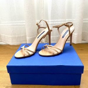 SOLD — Stuart Weitzman Starla 105 Adobe Patent Leather Heels - Nude